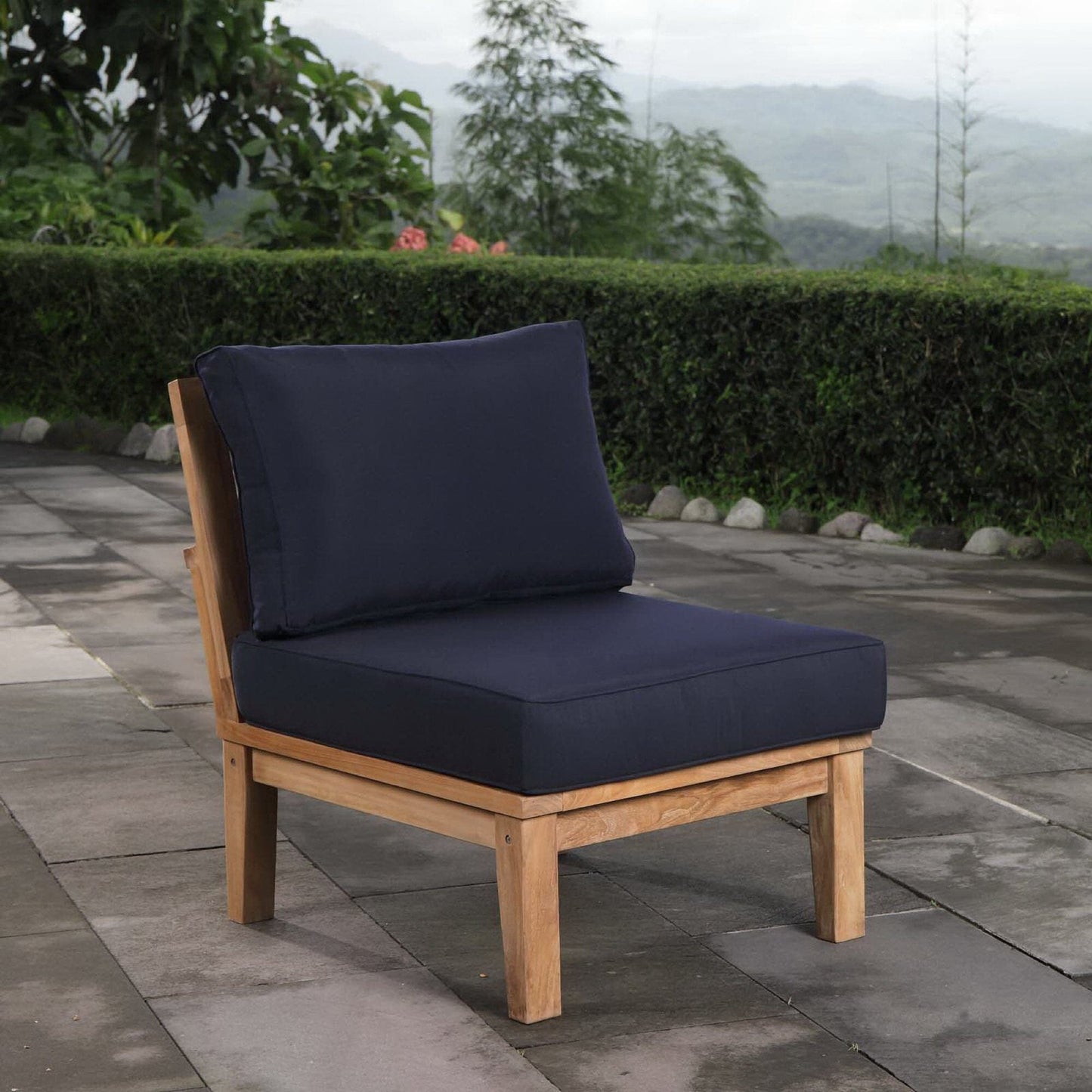 Marina Outdoor Patio Teak Armless Sofa Chair in Natural Navy by Modway (1150) Sectional Piece Modway 