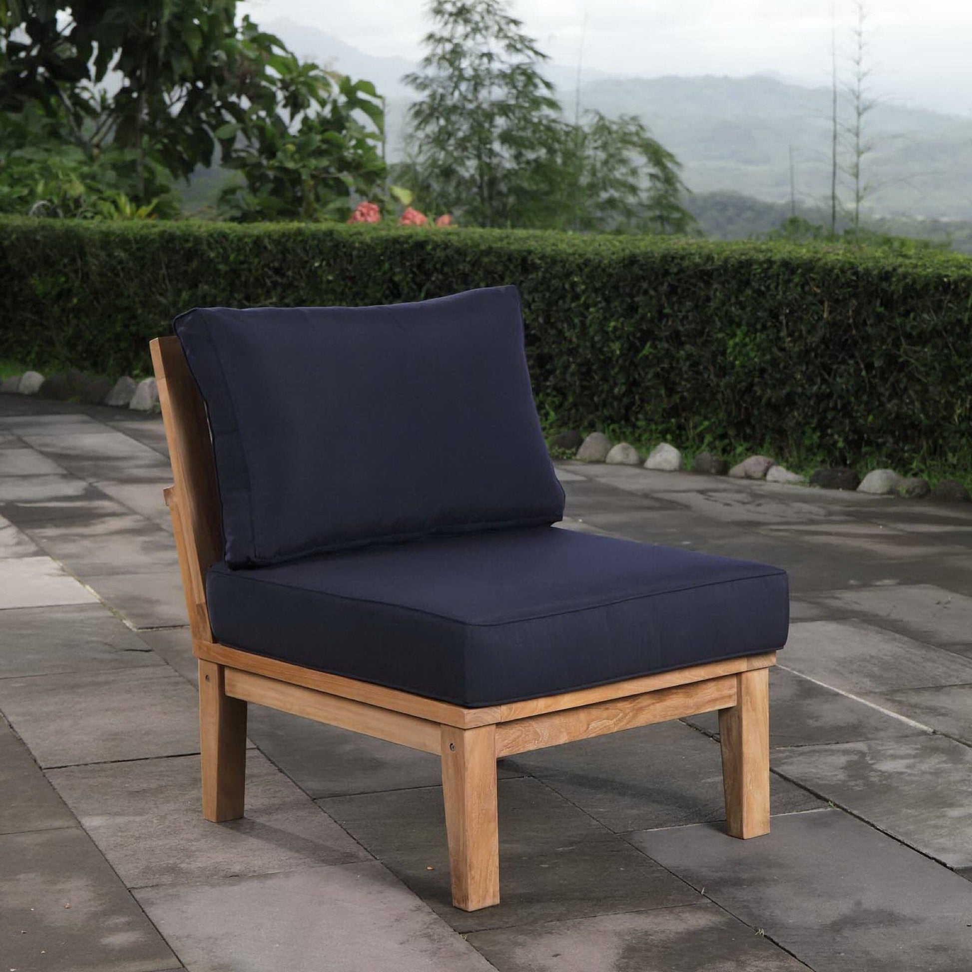 Marina Outdoor Patio Teak Armless Sofa Chair in Natural Navy by Modway (1150) Sectional Piece Modway 