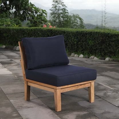 Marina Outdoor Patio Teak Armless Sofa Chair in Natural Navy by Modway (1150) Sectional Piece Modway 