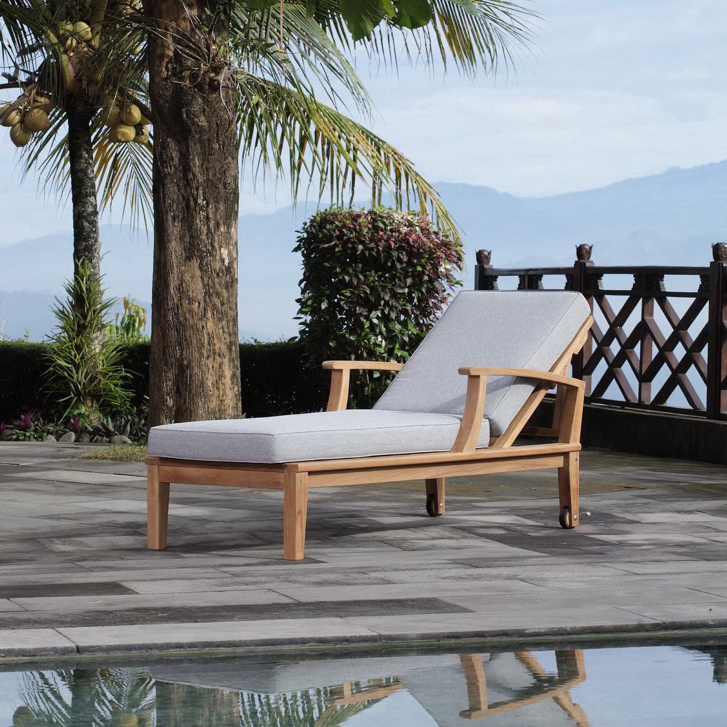 Marina Outdoor Patio Teak Chaise Lounge in Natural Gray by Modway (1151) Chaise Lounge Modway 