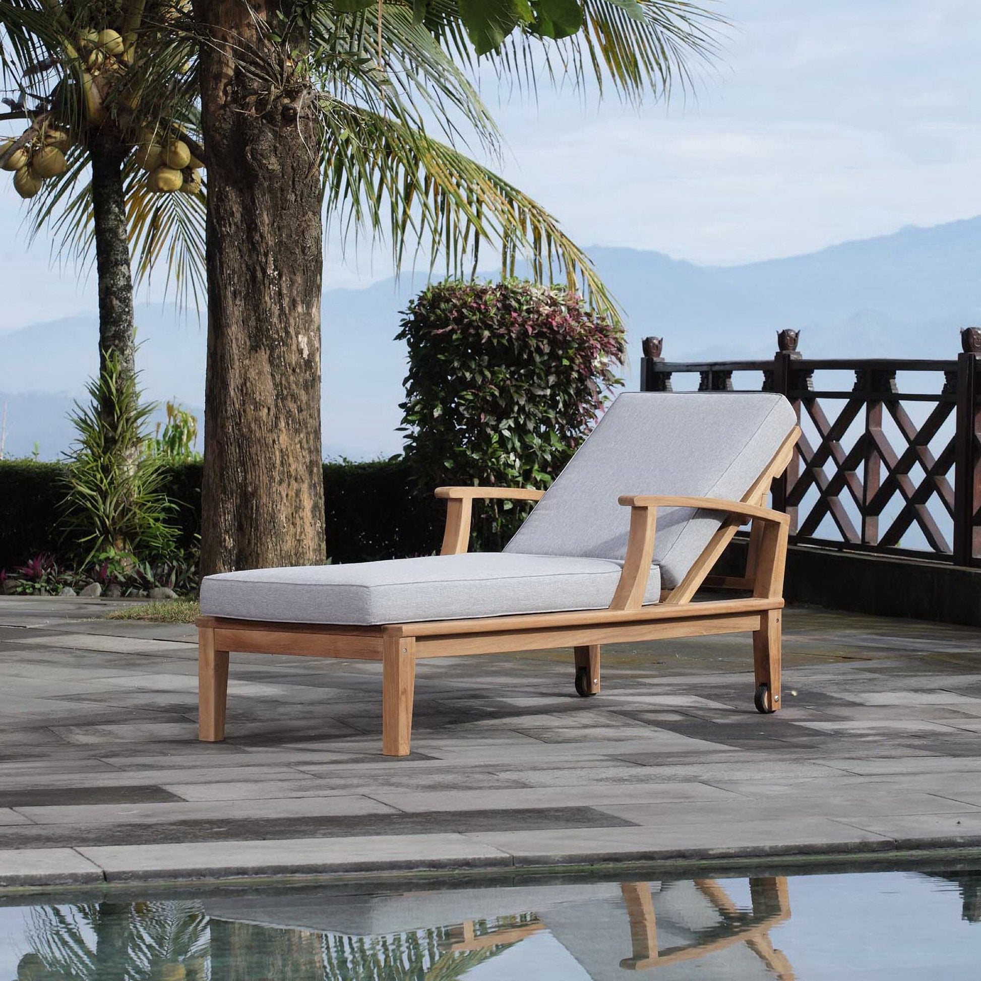 Marina Outdoor Patio Teak Chaise Lounge in Natural Gray by Modway (1151) Chaise Lounge Modway 