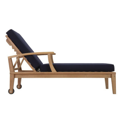 Marina Outdoor Patio Teak Chaise Lounge in Natural Navy by Modway (1151) Chaise Lounge Modway 