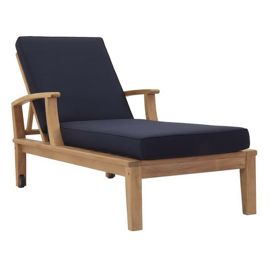 Marina Outdoor Patio Teak Chaise Lounge in Natural Navy by Modway (1151) Chaise Lounge Modway 