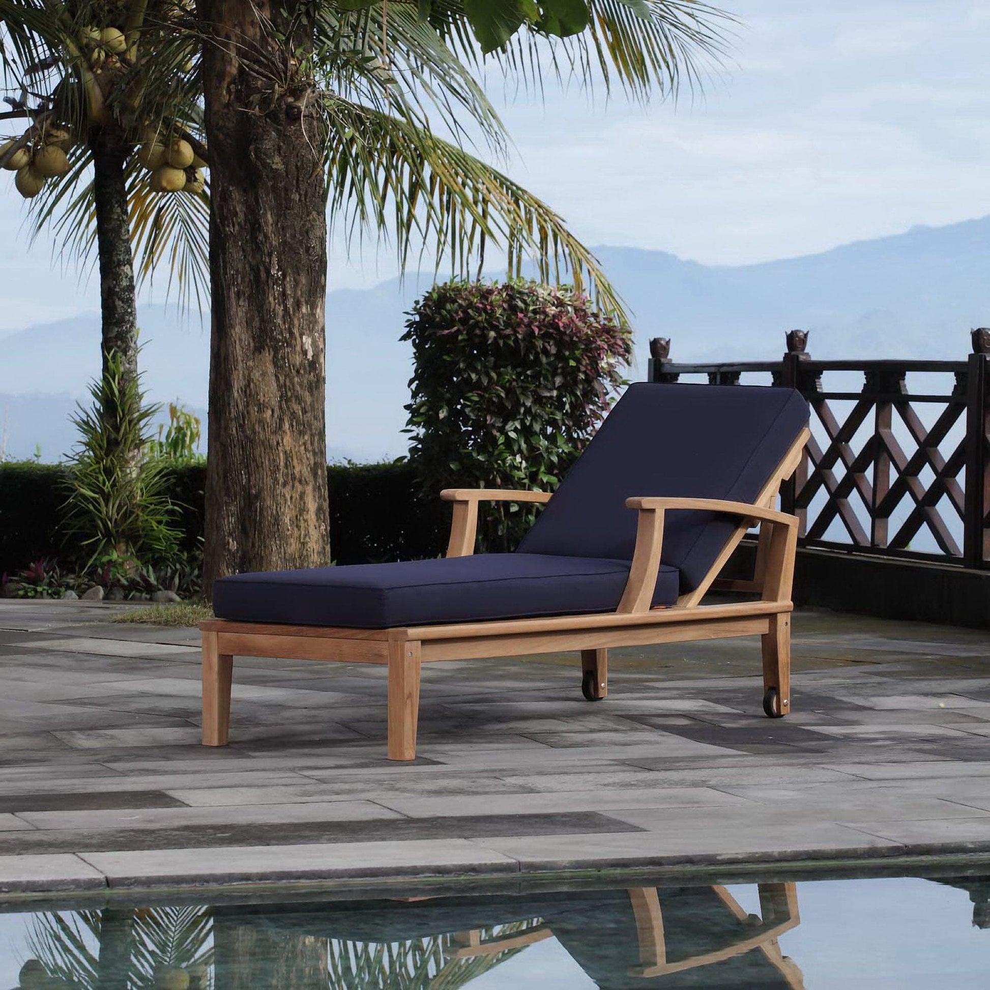 Marina Outdoor Patio Teak Chaise Lounge in Natural Navy by Modway (1151) Chaise Lounge Modway 
