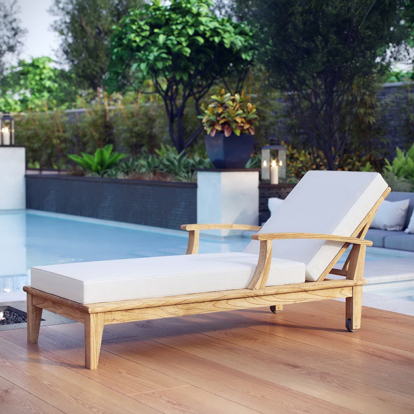 Marina Outdoor Patio Teak Chaise Lounge in Natural White by Modway (1151) Chaise Lounge Modway 