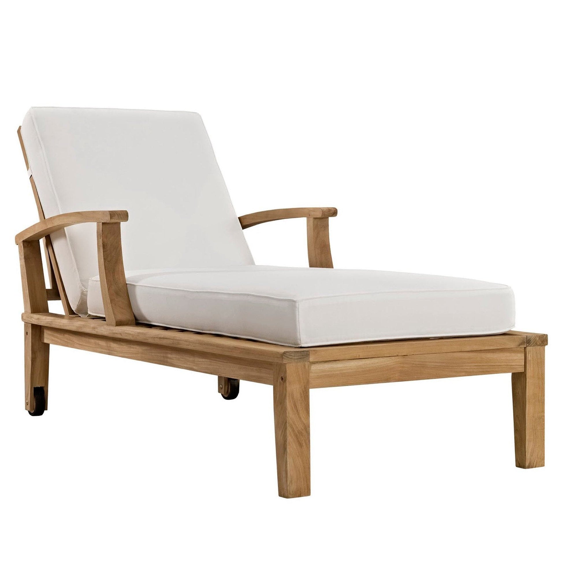Marina Outdoor Patio Teak Chaise Lounge in Natural White by Modway (1151) Chaise Lounge Modway 