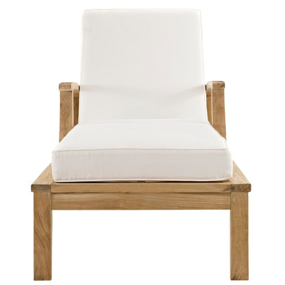 Marina Outdoor Patio Teak Chaise Lounge in Natural White by Modway (1151) Chaise Lounge Modway 