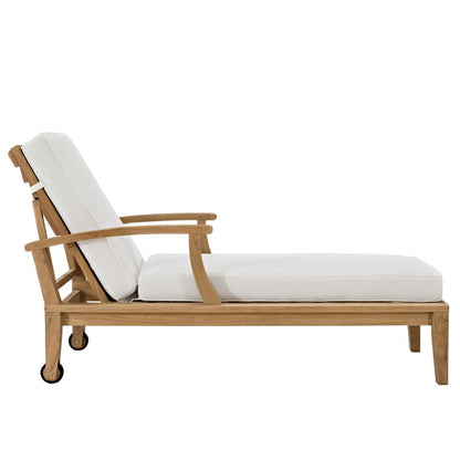 Marina Outdoor Patio Teak Chaise Lounge in Natural White by Modway (1151) Chaise Lounge Modway 