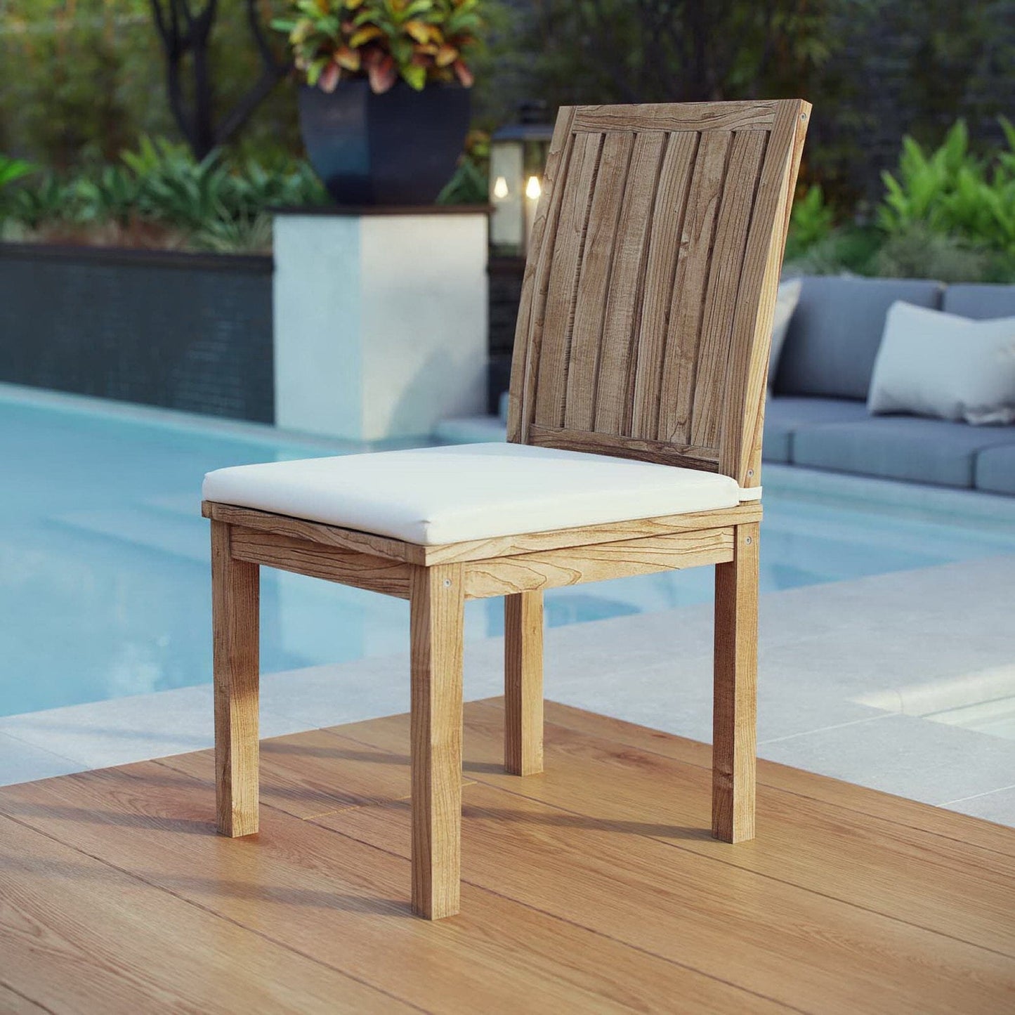 Marina Outdoor Patio Teak Dining Chair in Natural White by Modway (2700) Dining Chair Modway 