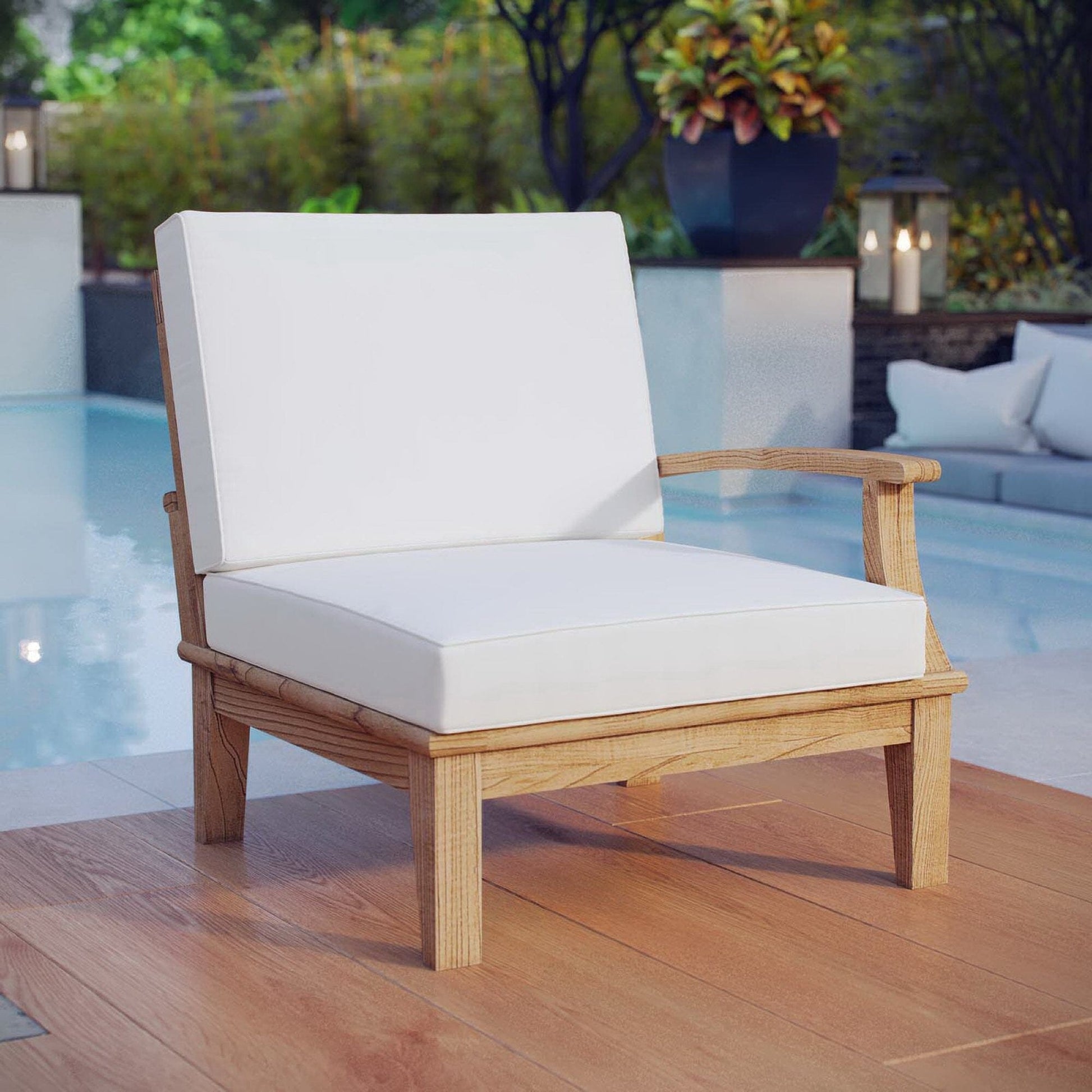 Marina Outdoor Patio Teak LAF Sofa Chair in Natural White by Modway (1149) Sectional Piece Modway 