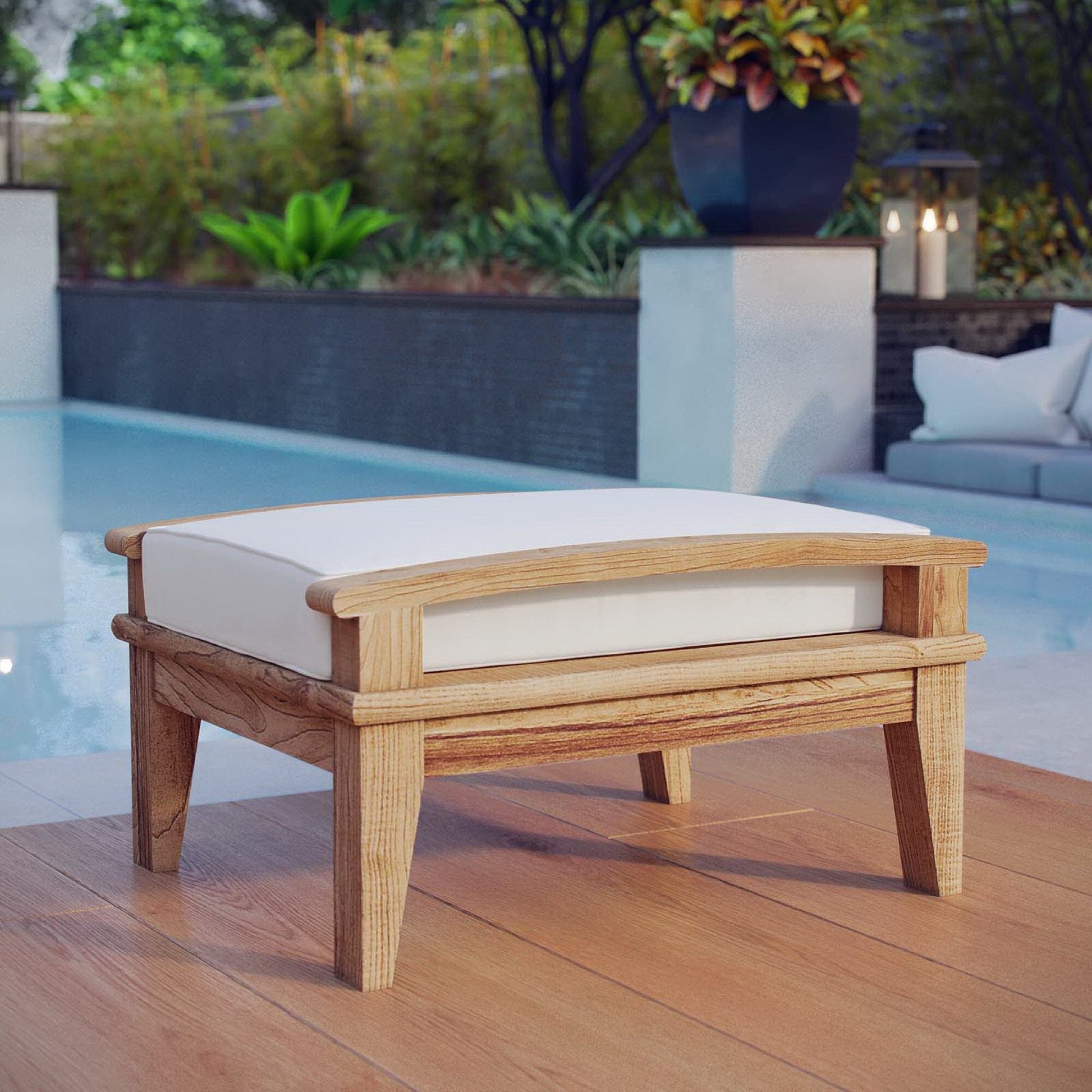 Marina Outdoor Patio Teak Ottoman in Natural White by Modway (1152) Ottoman Modway 