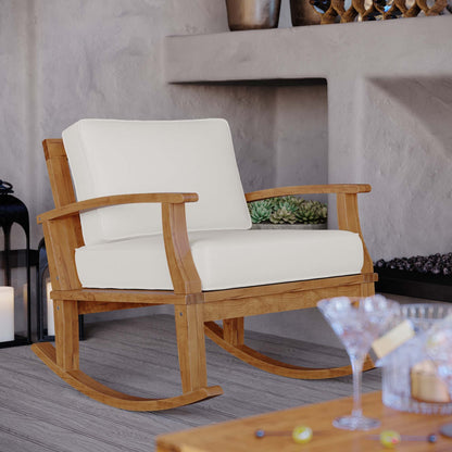 Marina Outdoor Patio Teak Rocking Chair in Natural White by Modway Rocking Chair Modway 