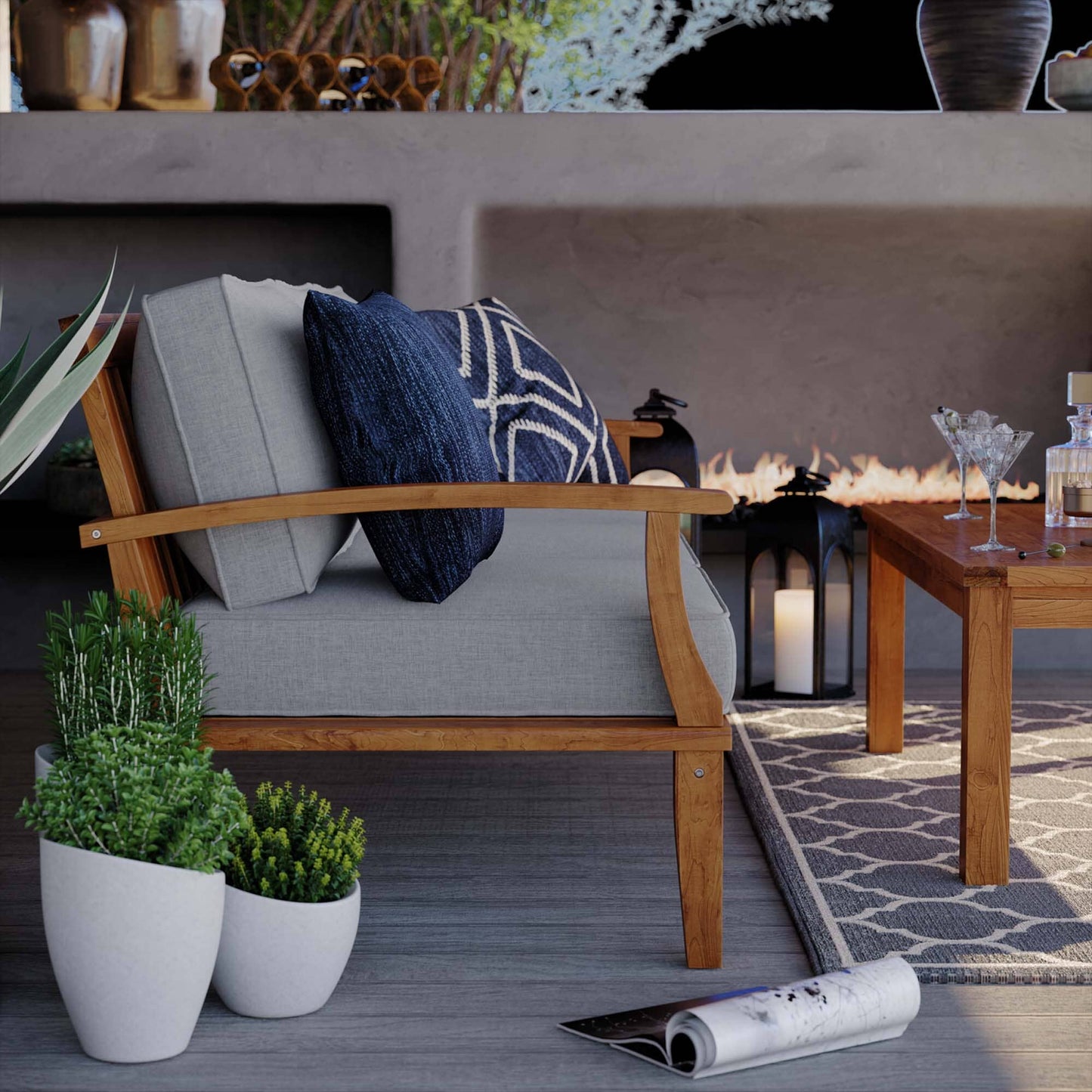 Marina Outdoor Patio Teak Sofa in Natural Gray by Modway (4176) Sofa Modway 