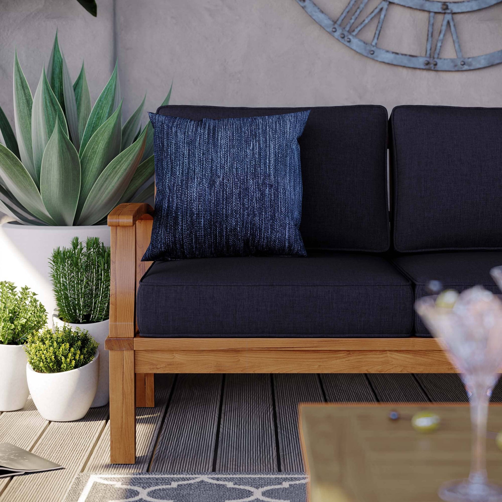 Marina Outdoor Patio Teak Sofa in Natural Navy by Modway Sofa Modway 