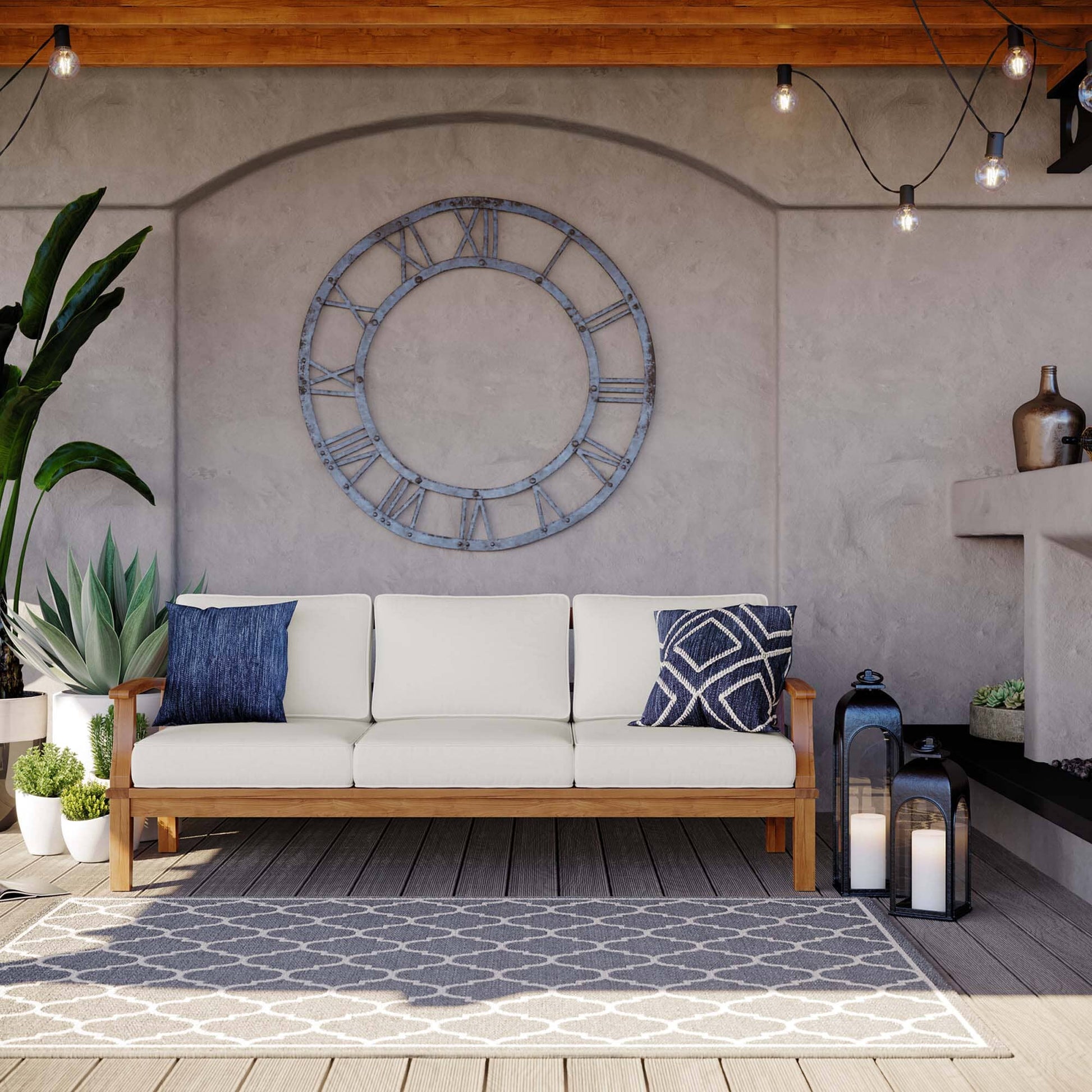 Marina Outdoor Patio Teak Sofa in Natural White by Modway Sofa Modway 