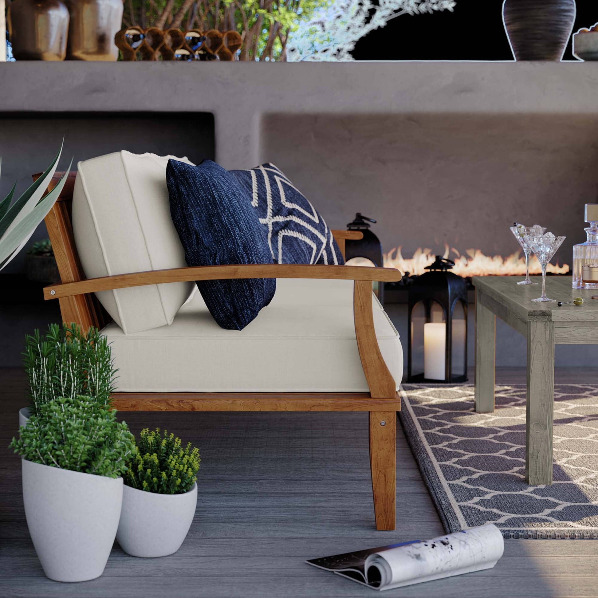 Marina Outdoor Patio Teak Sofa in Natural White by Modway Sofa Modway 
