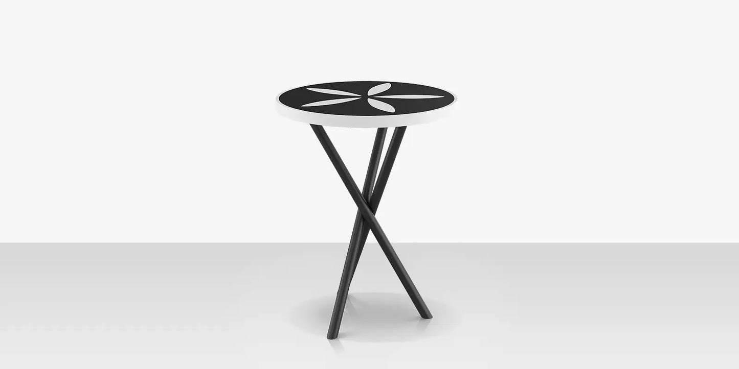 Organic Sand Dollar 18" Diameter Side Table - Tex Black Frame - Black Duraboard Top - White Duraboard Petals by DecoScape (2039-322-TXB-DBBLK-DBWHT)