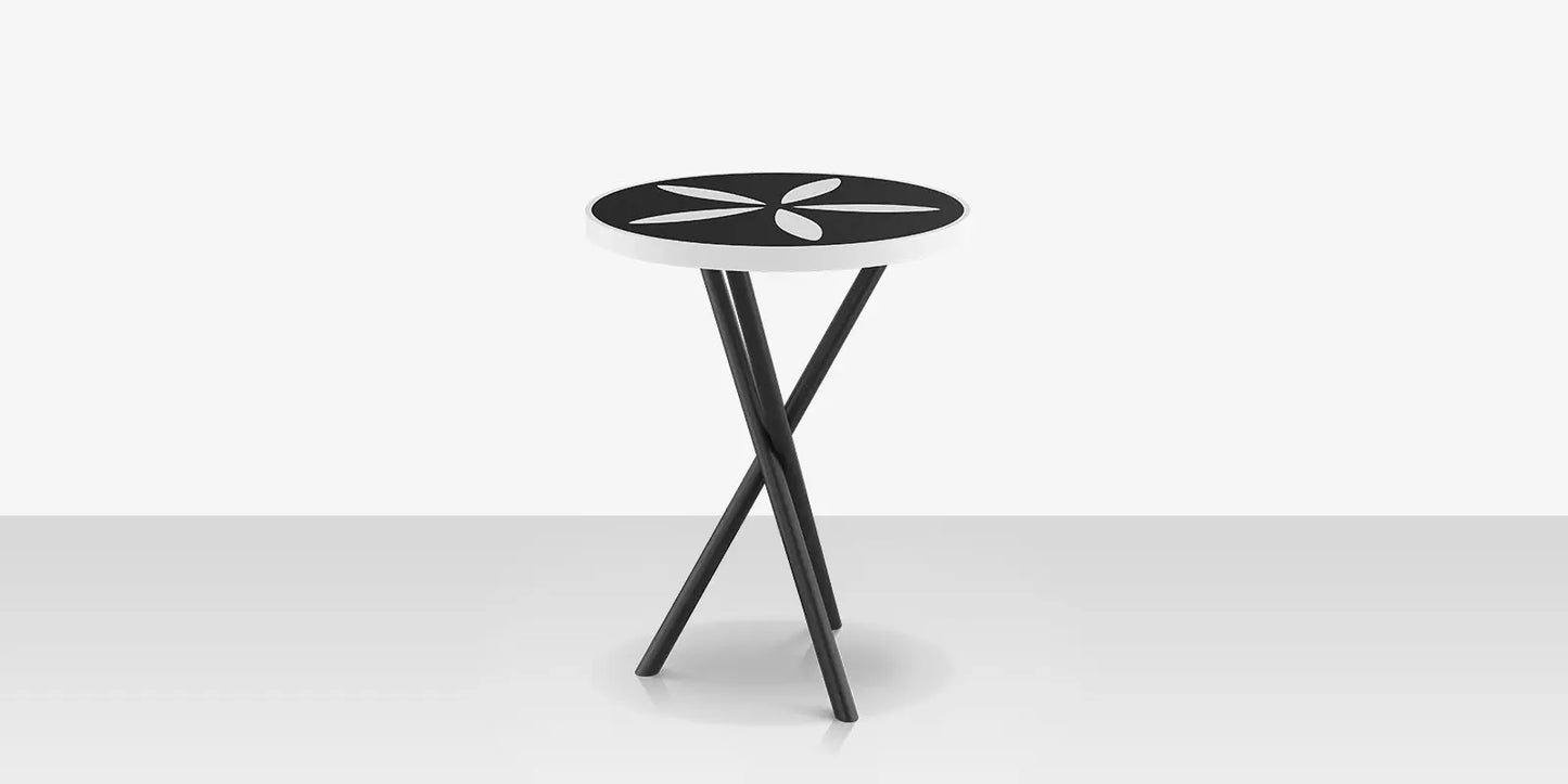 Organic Sand Dollar 18" Diameter Side Table - Tex Black Frame - Black Duraboard Top - White Duraboard Petals by DecoScape (2039-322-TXB-DBBLK-DBWHT)