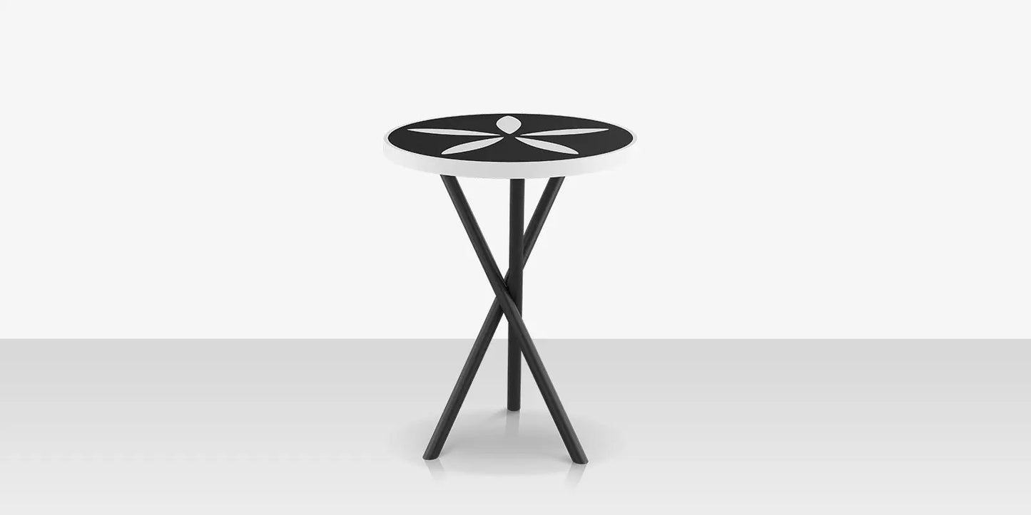 Organic Sand Dollar 18" Diameter Side Table - Tex Black Frame - Black Duraboard Top - White Duraboard Petals by DecoScape (2039-322-TXB-DBBLK-DBWHT)
