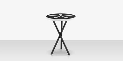 Organic Sand Dollar 18" Diameter Side Table - Tex Black Frame - Black Duraboard Top - White Duraboard Petals by DecoScape (2039-322-TXB-DBBLK-DBWHT)