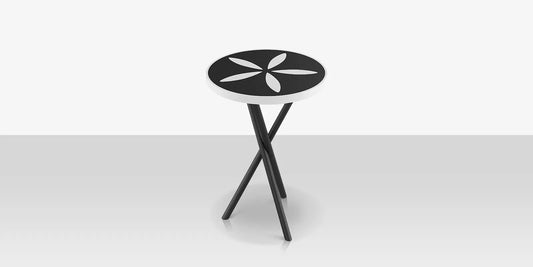 Organic Sand Dollar 18" Diameter Side Table - Tex Black Frame - Black Duraboard Top - White Duraboard Petals by DecoScape