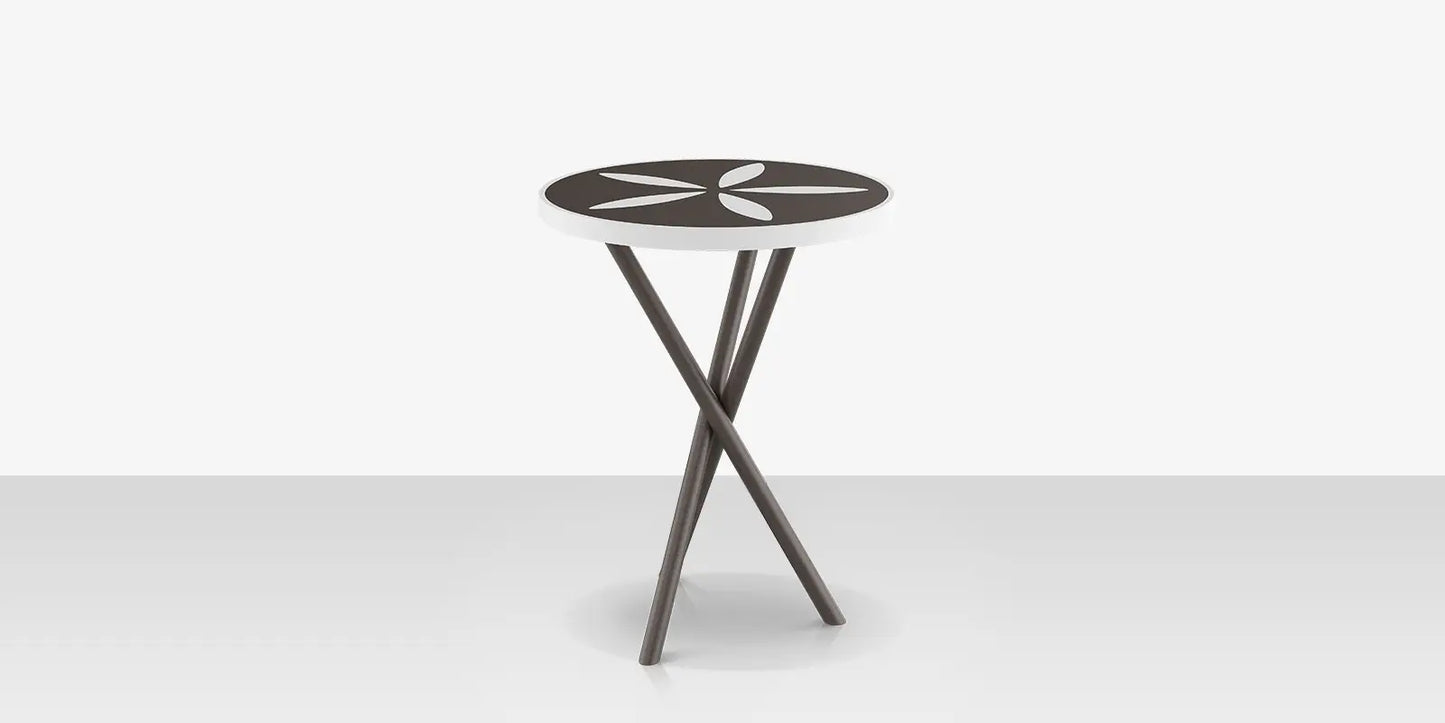Organic Sand Dollar 18" Diameter Side Table - Tex Gray Frame - Charcoal Duraboard Top - White Duraboard Petals by DecoScape (2039-322-TXG-DBCHR-DBWHT)