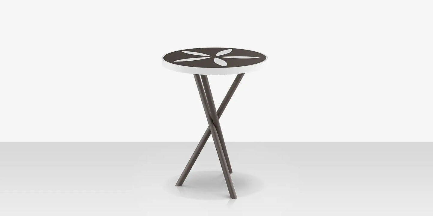 Organic Sand Dollar 18" Diameter Side Table - Tex Gray Frame - Charcoal Duraboard Top - White Duraboard Petals by DecoScape (2039-322-TXG-DBCHR-DBWHT)