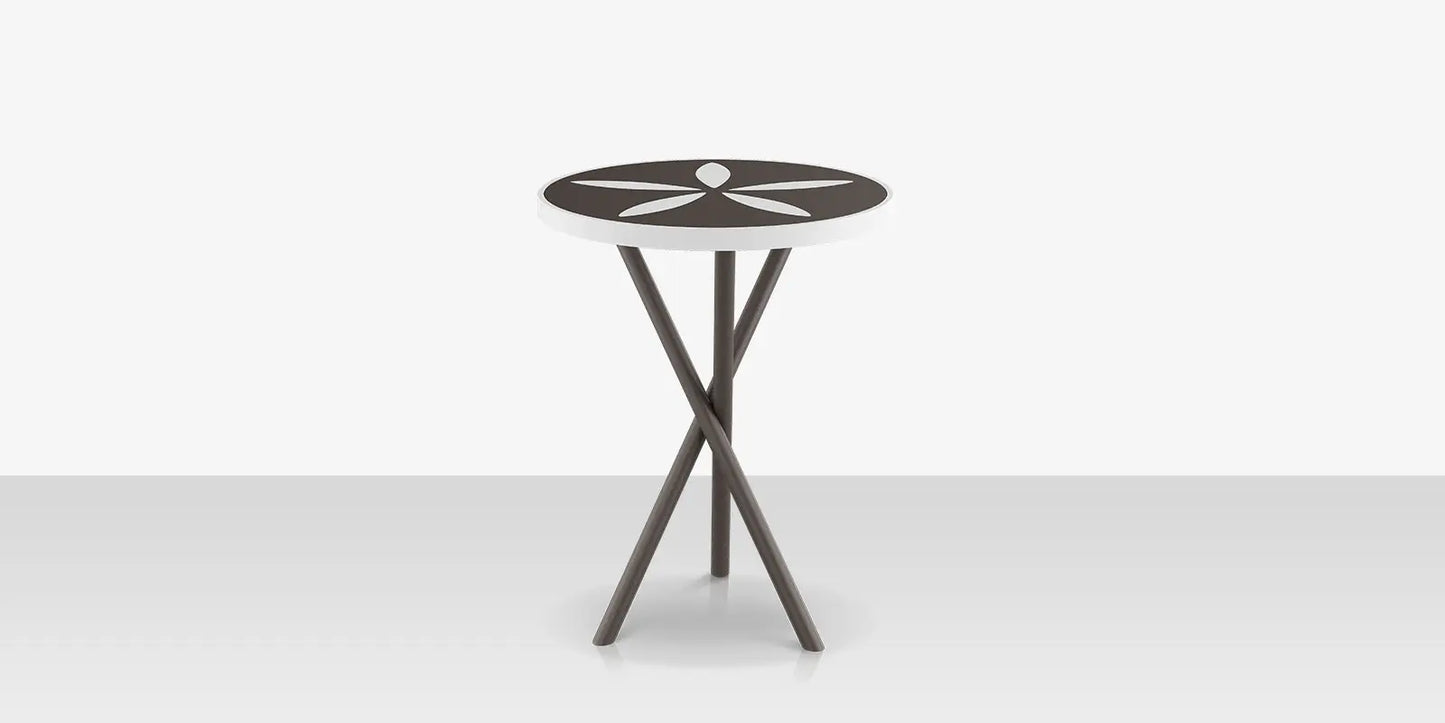 Organic Sand Dollar 18" Diameter Side Table - Tex Gray Frame - Charcoal Duraboard Top - White Duraboard Petals by DecoScape (2039-322-TXG-DBCHR-DBWHT)