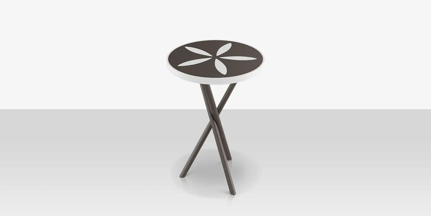 Organic Sand Dollar 18" Diameter Side Table - Tex Gray Frame - Charcoal Duraboard Top - White Duraboard Petals by DecoScape (2039-322-TXG-DBCHR-DBWHT)