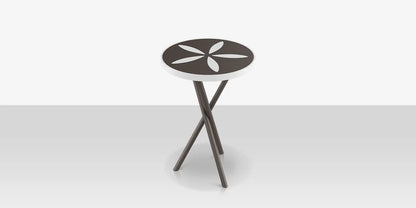 Organic Sand Dollar 18" Diameter Side Table - Tex Gray Frame - Charcoal Duraboard Top - White Duraboard Petals by DecoScape (2039-322-TXG-DBCHR-DBWHT)