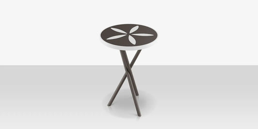 Organic Sand Dollar 18" Diameter Side Table - Tex Gray Frame - Charcoal Duraboard Top - White Duraboard Petals by DecoScape