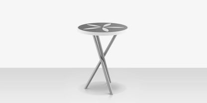 Organic Sand Dollar 18" Diameter Side Table - Kessler Silver Frame - Light Gray Duraboard Top - White Duraboard Petals by DecoScape (2039-322-KES-DBGRY-DBWHT)