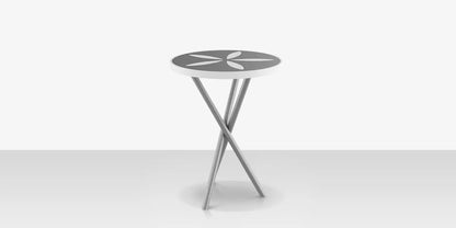Organic Sand Dollar 18" Diameter Side Table - Kessler Silver Frame - Light Gray Duraboard Top - White Duraboard Petals by DecoScape (2039-322-KES-DBGRY-DBWHT)