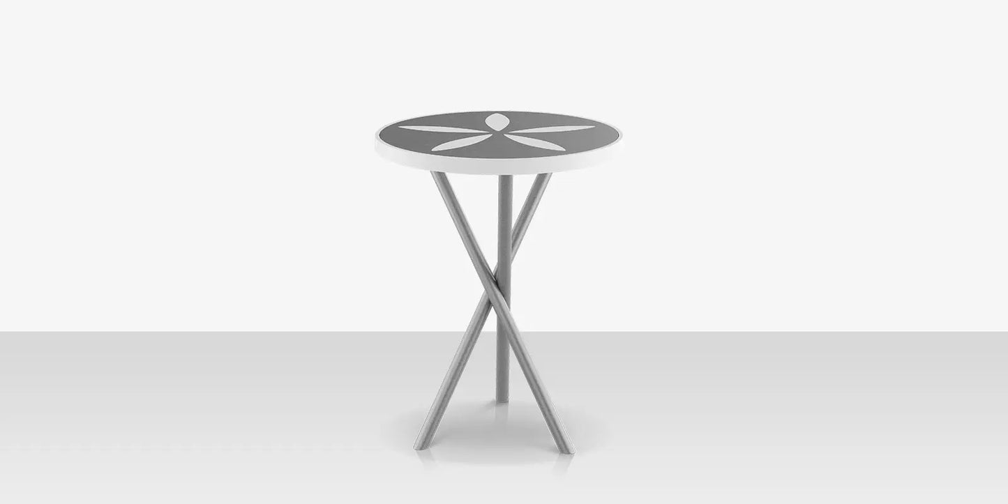 Organic Sand Dollar 18" Diameter Side Table - Kessler Silver Frame - Light Gray Duraboard Top - White Duraboard Petals by DecoScape (2039-322-KES-DBGRY-DBWHT)