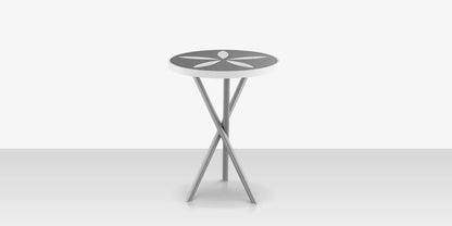 Organic Sand Dollar 18" Diameter Side Table - Kessler Silver Frame - Light Gray Duraboard Top - White Duraboard Petals by DecoScape (2039-322-KES-DBGRY-DBWHT)