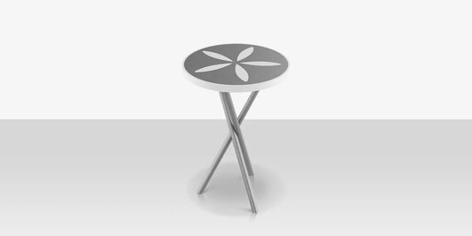 Organic Sand Dollar 18" Diameter Side Table - Kessler Silver Frame - Light Gray Duraboard Top - White Duraboard Petals by DecoScape