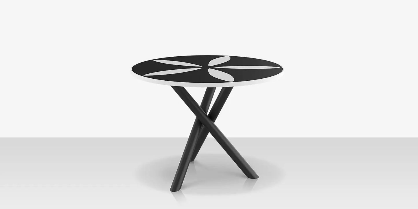 Organic Sand Dollar 42" Diameter Dining Table - Tex Black Frame - Black Duraboard Top - White Duraboard Petals by DecoScape (2039-325-TXB-DBBLK-DBWHT)