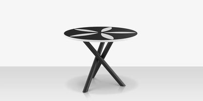 Organic Sand Dollar 42" Diameter Dining Table - Tex Black Frame - Black Duraboard Top - White Duraboard Petals by DecoScape (2039-325-TXB-DBBLK-DBWHT)