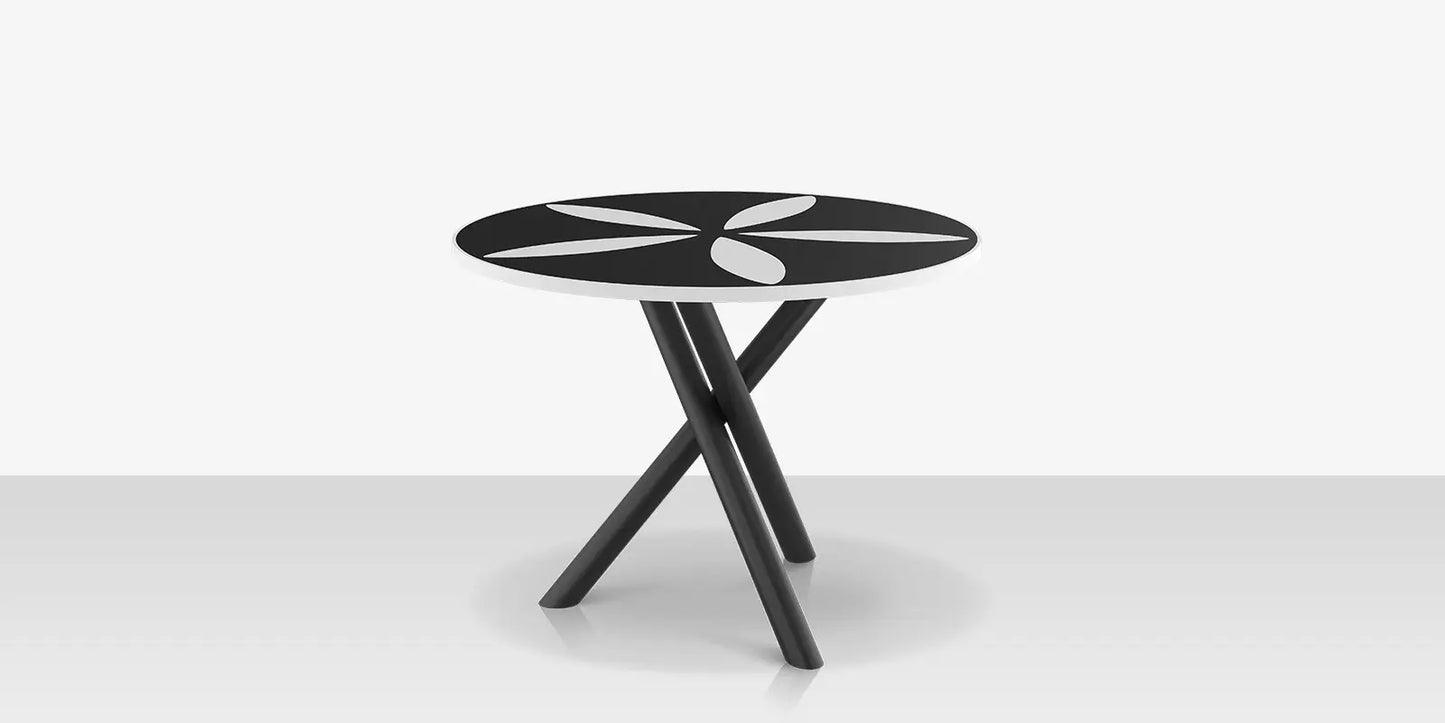 Organic Sand Dollar 42" Diameter Dining Table - Tex Black Frame - Black Duraboard Top - White Duraboard Petals by DecoScape (2039-325-TXB-DBBLK-DBWHT)