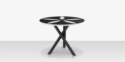 Organic Sand Dollar 42" Diameter Dining Table - Tex Black Frame - Black Duraboard Top - White Duraboard Petals by DecoScape (2039-325-TXB-DBBLK-DBWHT)