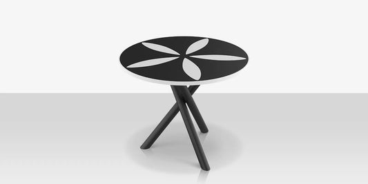 Organic Sand Dollar 42" Diameter Dining Table - Tex Black Frame - Black Duraboard Top - White Duraboard Petals by DecoScape