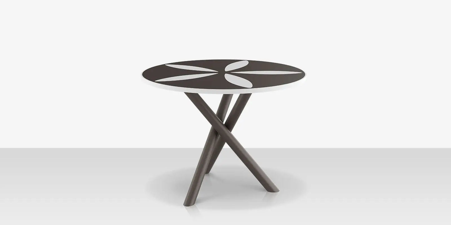 Organic Sand Dollar 42" Diameter Dining Table - Tex Gray Frame - Charcoal Duraboard Top - White Duraboard Petals by DecoScape (2039-325-TXG-DBCHR-DBWHT)