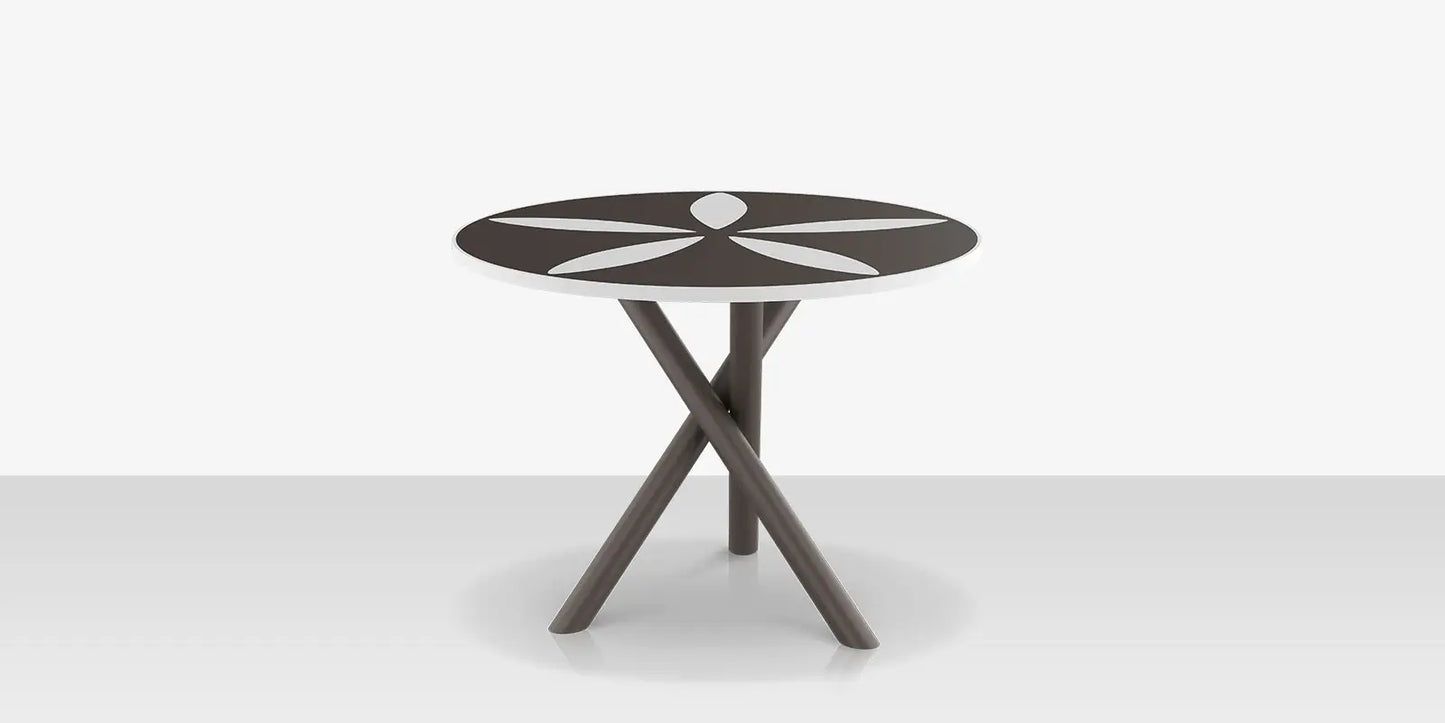 Organic Sand Dollar 42" Diameter Dining Table - Tex Gray Frame - Charcoal Duraboard Top - White Duraboard Petals by DecoScape (2039-325-TXG-DBCHR-DBWHT)