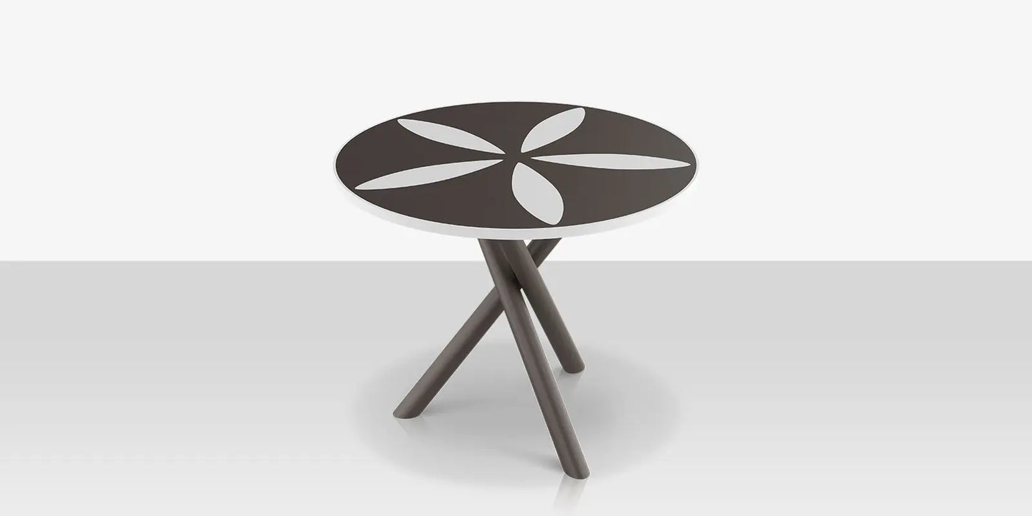 Organic Sand Dollar 42" Diameter Dining Table - Tex Gray Frame - Charcoal Duraboard Top - White Duraboard Petals by DecoScape (2039-325-TXG-DBCHR-DBWHT)