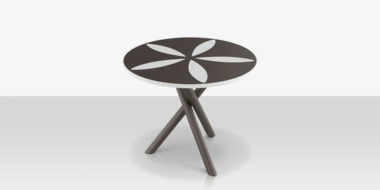 Organic Sand Dollar 42" Diameter Dining Table - Tex Gray Frame - Charcoal Duraboard Top - White Duraboard Petals by DecoScape