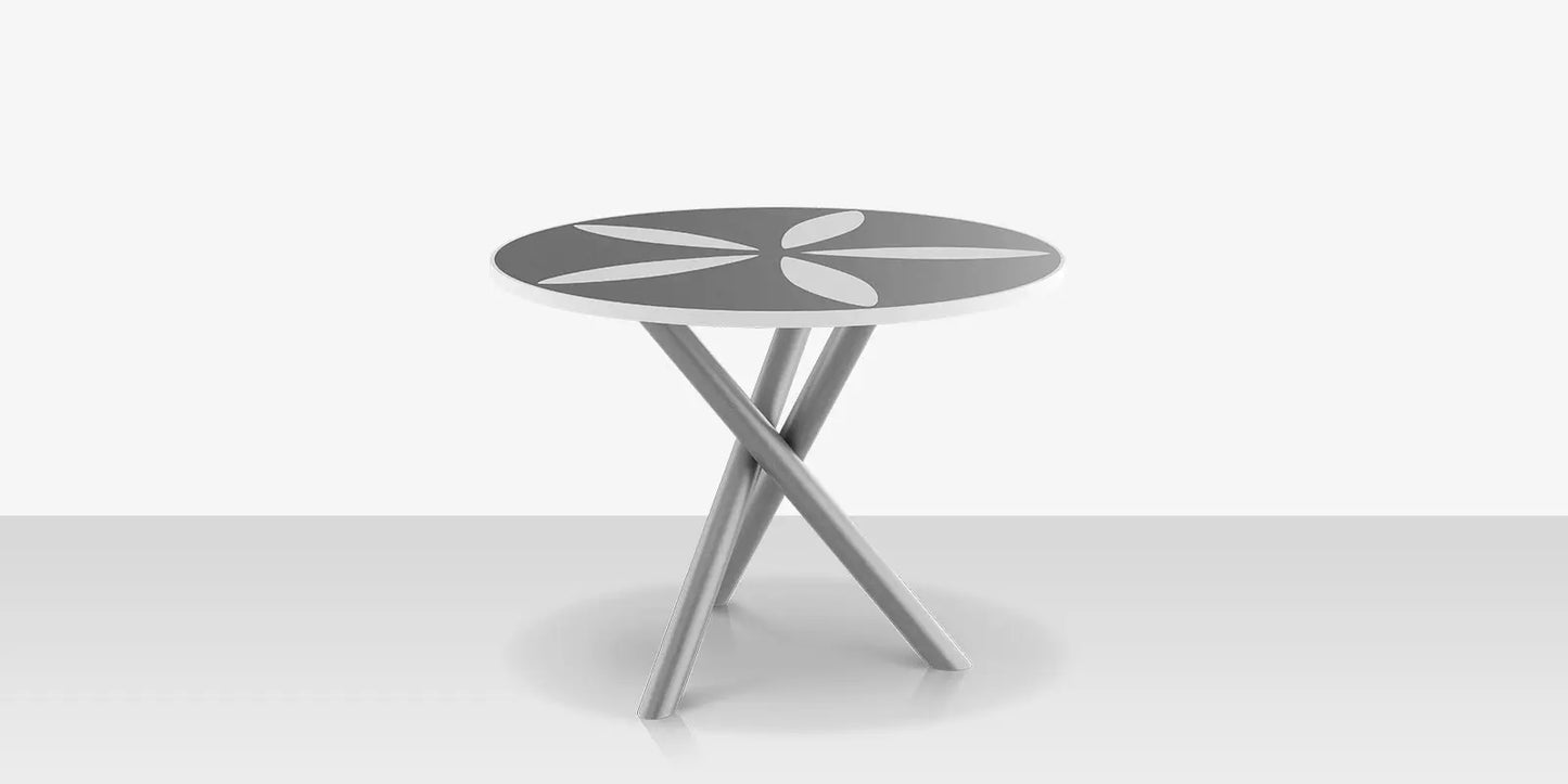 Organic Sand Dollar 42" Diameter Dining Table - Kessler Silver Frame - Light Gray Duraboard Top - White Duraboard Petals by DecoScape (2039-325-KES-DBGRY-DBWHT)