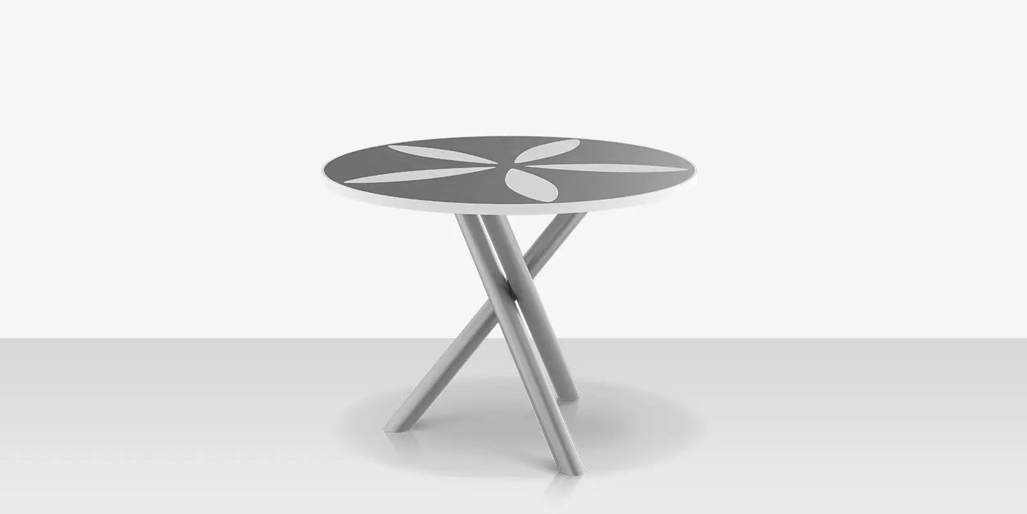 Organic Sand Dollar 42" Diameter Dining Table - Kessler Silver Frame - Light Gray Duraboard Top - White Duraboard Petals by DecoScape (2039-325-KES-DBGRY-DBWHT)