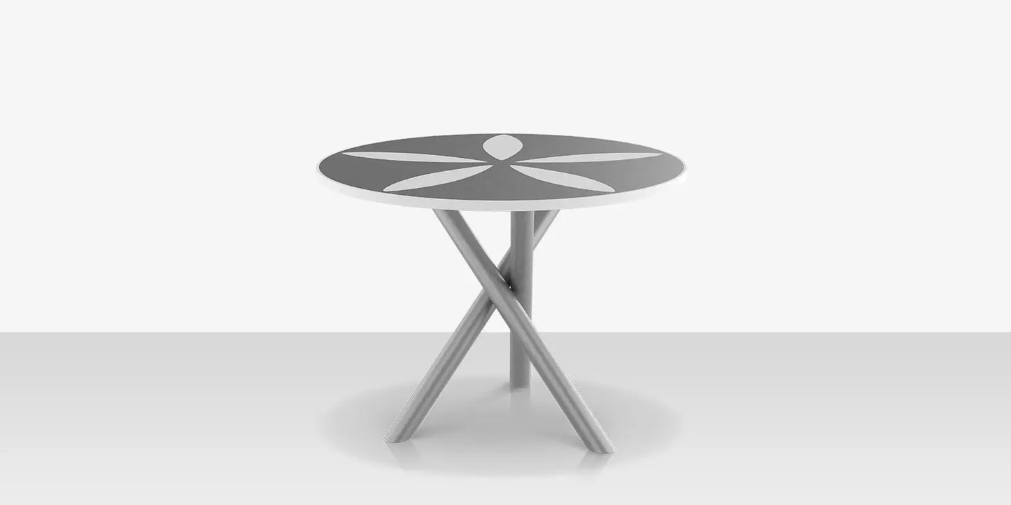 Organic Sand Dollar 42" Diameter Dining Table - Kessler Silver Frame - Light Gray Duraboard Top - White Duraboard Petals by DecoScape (2039-325-KES-DBGRY-DBWHT)