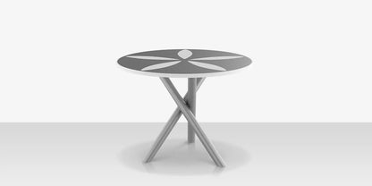 Organic Sand Dollar 42" Diameter Dining Table - Kessler Silver Frame - Light Gray Duraboard Top - White Duraboard Petals by DecoScape (2039-325-KES-DBGRY-DBWHT)