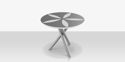 Organic Sand Dollar 42" Diameter Dining Table - Kessler Silver Frame - Light Gray Duraboard Top - White Duraboard Petals by DecoScape (2039-325-KES-DBGRY-DBWHT)